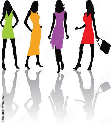 Fashion girls posing art vector illustration