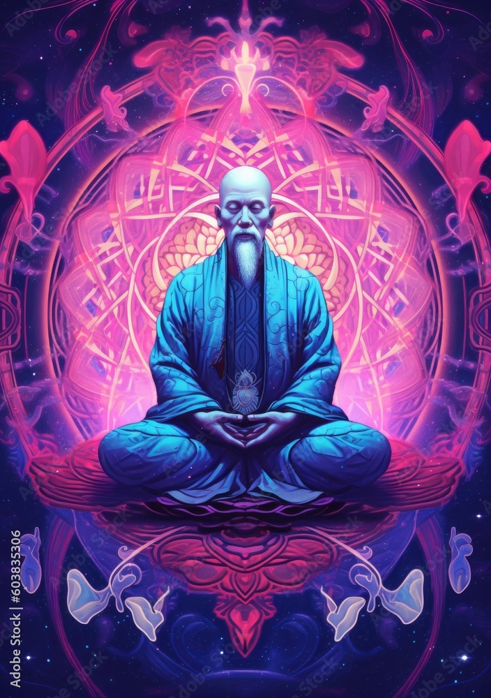 a man in pink is meditating in the lotus