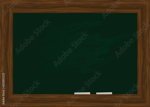 Vector - Black board in a wooden frame with two pieces of chalk. Copy space.