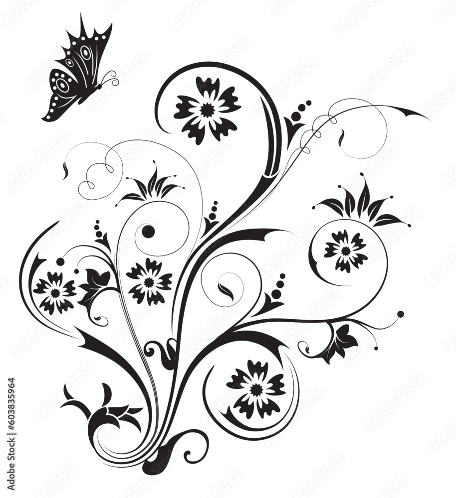 Abstract floral chaos with butterfly, element for design, vector illustration Abstract floral chaos with butterfly, element for design, vector illustration