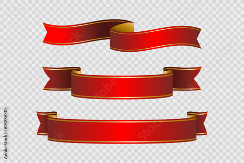Set of holiday ribbons. Red flag, Ribbon waving in the wind. Design element. 3d on a transparent background