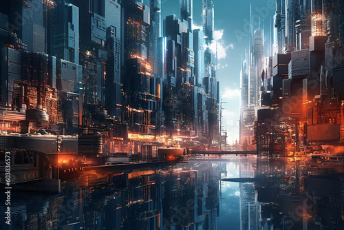 futuristic city wallpaper, Generative AI © Alexander