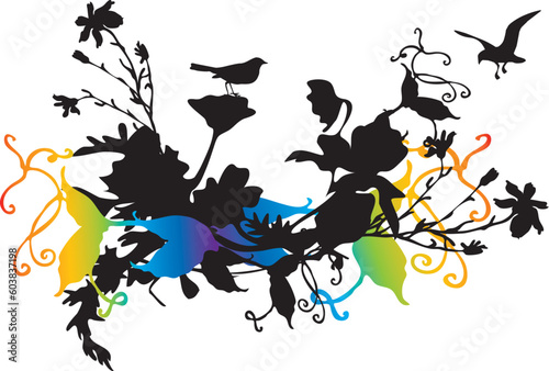 abstract floral background with birds