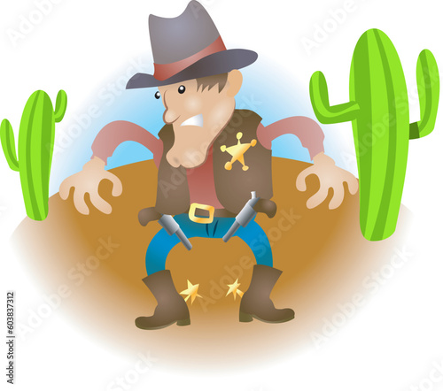 An illustration of a cowboy sheriff gunslinger