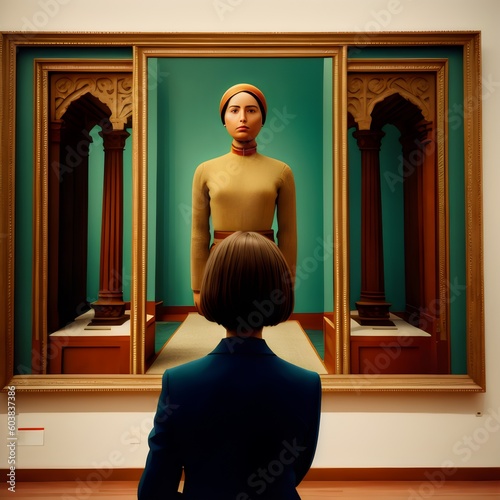 a woman looking at a mannequin in a museum - Generative AI