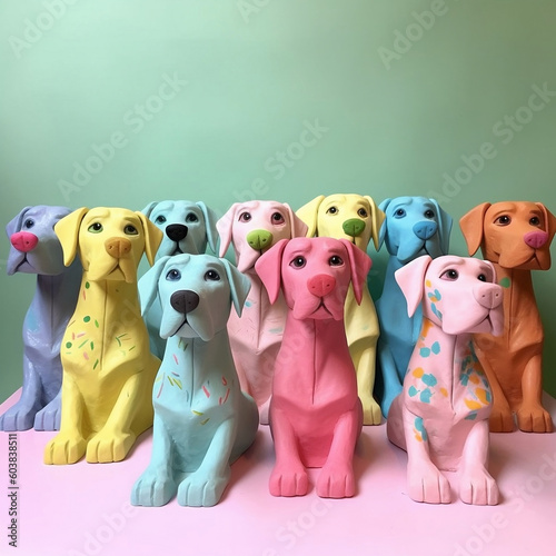 Pop art Clay dogs in pastel colours created using Generative AI 