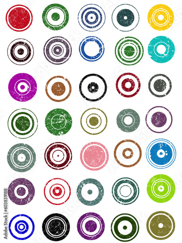 35 Grunge Circle Graphic Elements (Individually grouped, colors can easily be changed)