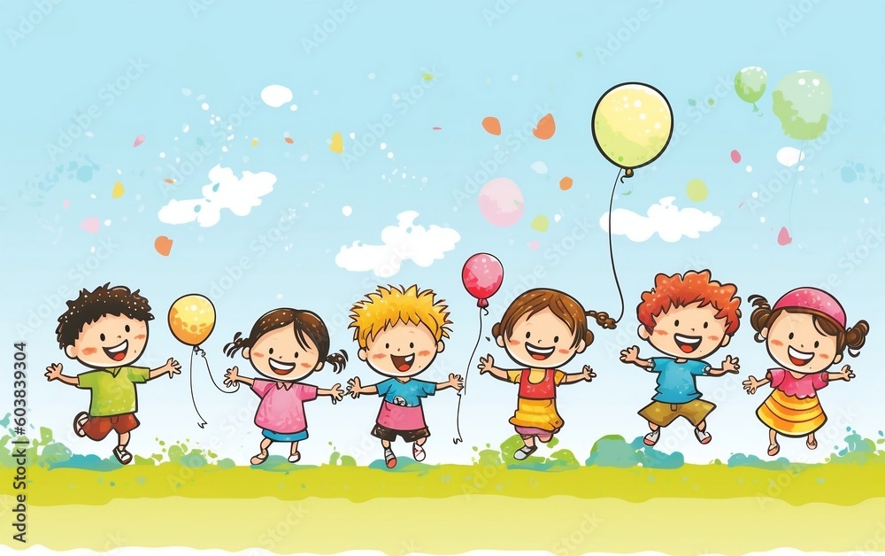 Children day background with kids playing