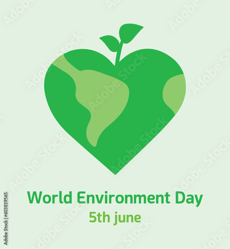 World environment day 5th june. Love Earth planet. Heart, tree, plant icon. Vector illustration banner, social media. Green