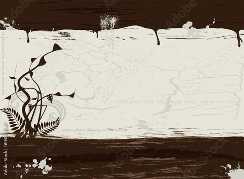 Grunge illustration in brown with plenty of copy space and a floral design