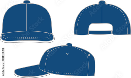 Baseball cap seen from the front, the side and the back. Vector graphics, unlimited enlargement.