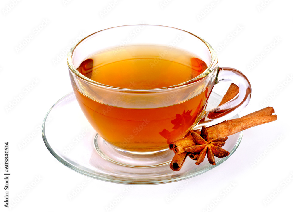 Glass cup of green tea with cinnamon sticks isolated on white background. Glass cup of green tea with cinnamon sticks isolated on white background.