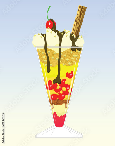 Editable vector illustration of dessert in a tall glass
