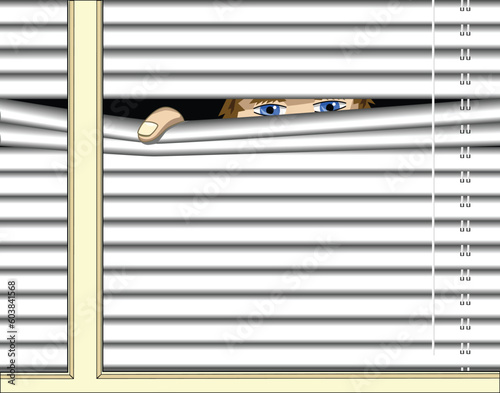 Editable vector illustration of somebody peeping through a window