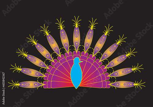 Graphic illustration of colorful peacock at night