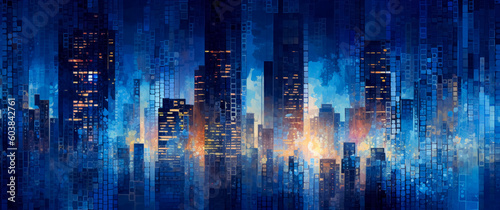 Future Olympic city, technology metropolis blue skyline background wallpaper. Generative Ai Illustration. 
