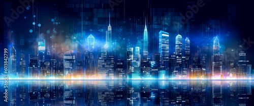 Future Olympic city, technology metropolis blue skyline background wallpaper. Generative Ai Illustration.  © Saulo Collado
