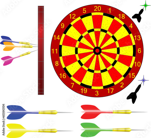 Vector illustration of darts and dartboard