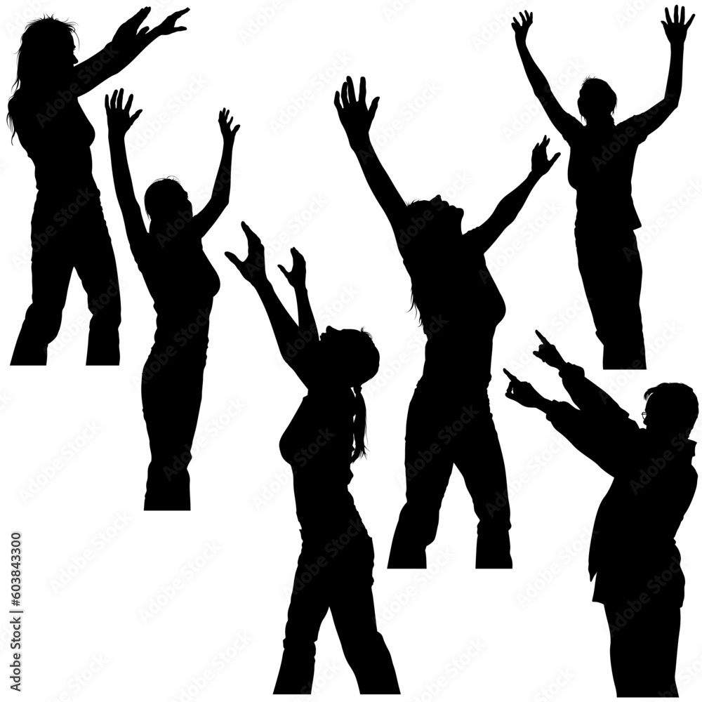 Hands Up Silhouettes 2 - High detailed black & white people illustrations