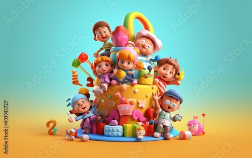 Obraz na płótnie children day kids playing with toys, 3d render
