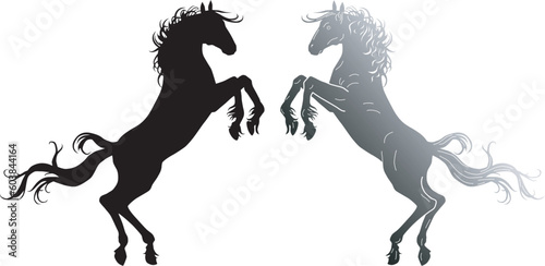 Vászonkép Vector design of a rearing horse with detail and as simple outline