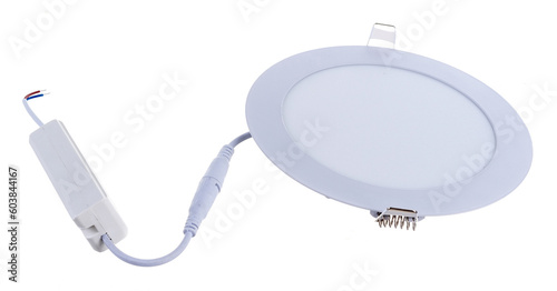 round recessed ceiling spotlight on a white background