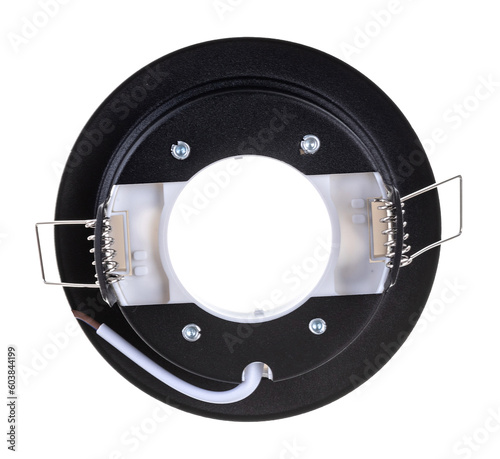 round recessed ceiling spotlight on a white background
