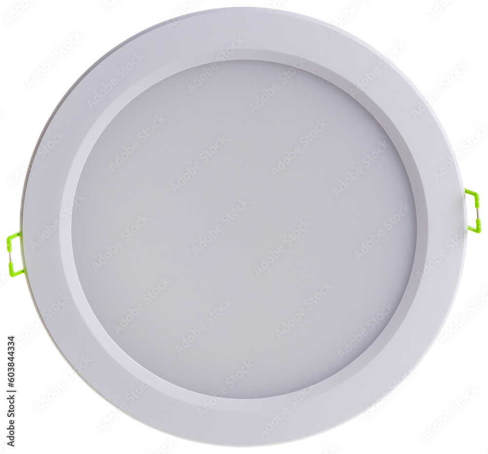 round recessed ceiling spotlight on a white background