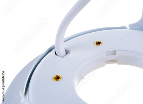 round recessed ceiling spotlight on a white background