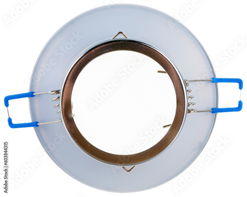 round recessed ceiling spotlight on a white background