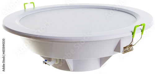 round recessed ceiling spotlight on a white background