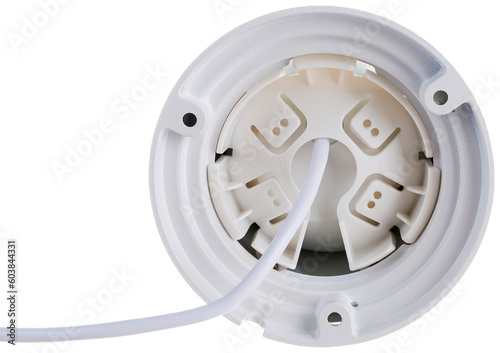 round recessed ceiling spotlight on a white background