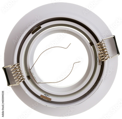 round recessed ceiling spotlight on a white background
