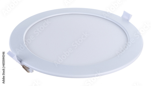 round recessed ceiling spotlight on a white background