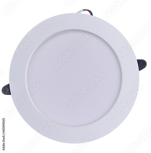 round recessed ceiling spotlight on a white background