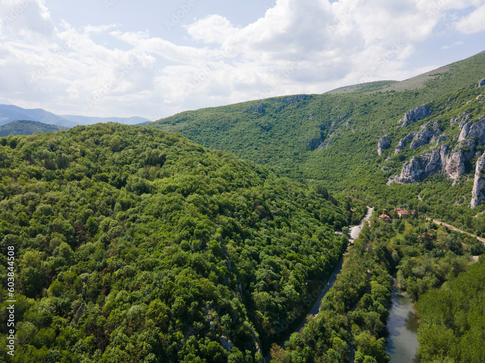 Obraz premium Aerial view of Iskar River Gorge near town of Lyutibrod, Bulgaria