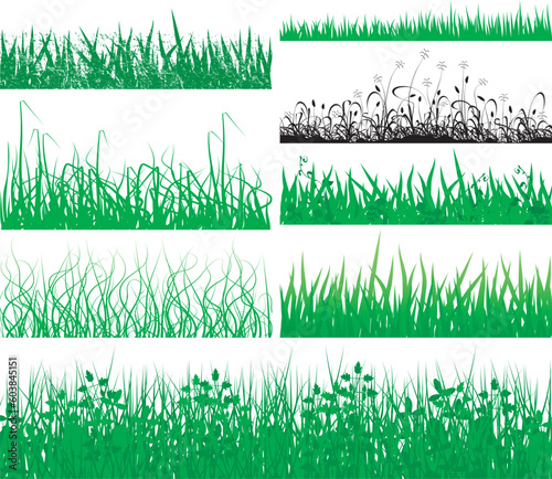 Selection of vector grassy verges and foregrounds
