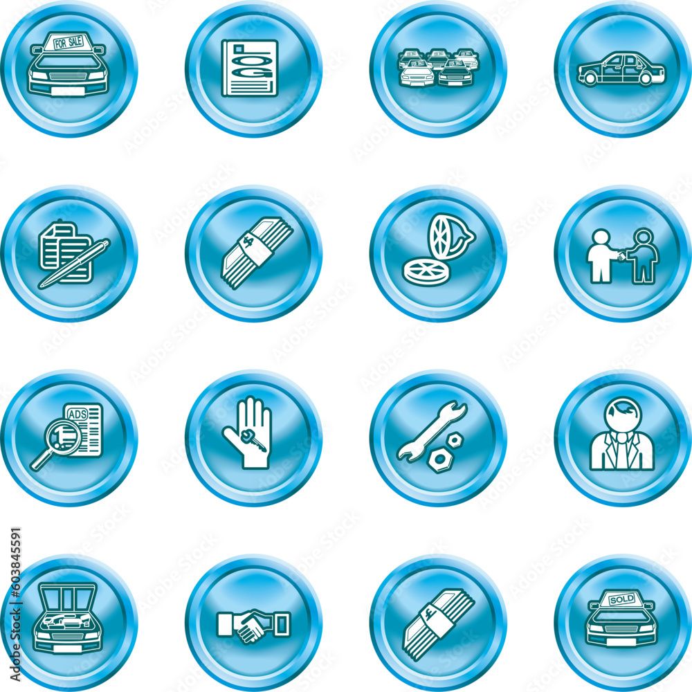 Icons or design elements related to purchasing a car. No meshes used.