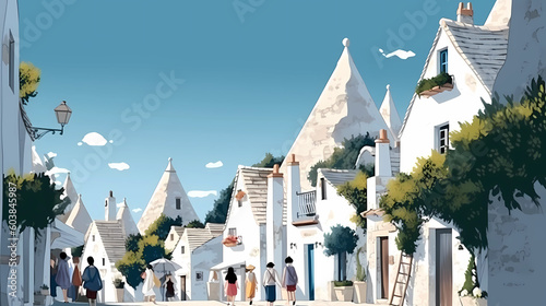 Illustration of beautiful view of Alberobello, Italy