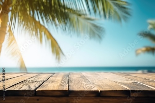 Desk of free space and summer beach landscape