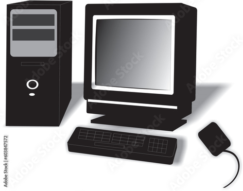 Office computer with monitor, keyboard and mouse