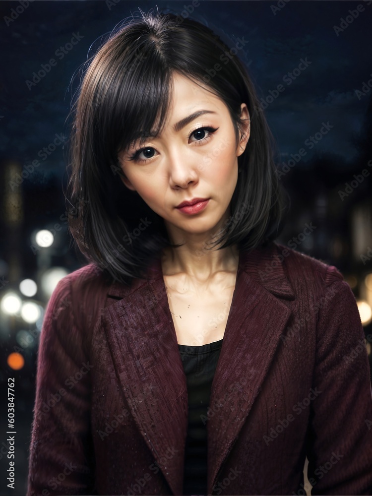 portrait of beautiful asian woman in casual outfit at night, generative AI portrait of beautiful asian woman in casual outfit at night, generative AI