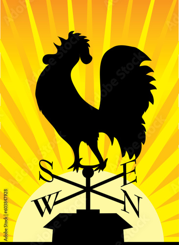 Silhouette of a rooster weather vane