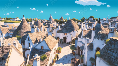 Illustration of beautiful view of Alberobello, Italy