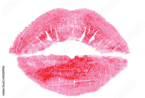 Red lips kiss in a white background.