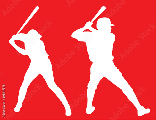 Two vector silhouettes of baseball players up to the batters box.  Left and right handed batters.