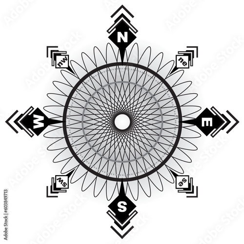 Black and white compass designed with scientific and high technology elements