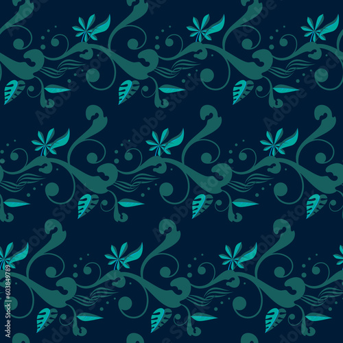 Illustrated floral seamless tile design in green and blue making an ideal background for a web page or presentation