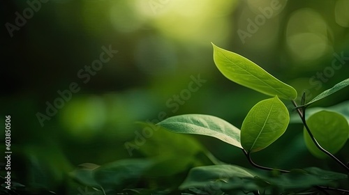 Green leaves with green background. Generative ai