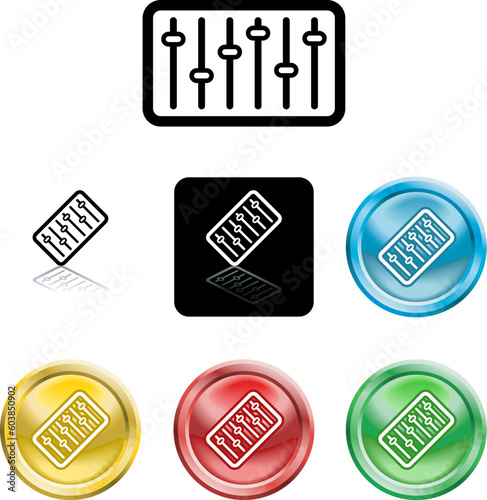 Several versions of an icon symbol of a stylised graphic or music mixer or equaliser